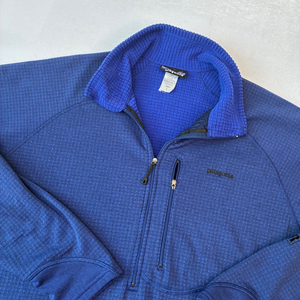Patagonia R1 Regulator Pullover Mens L Blue Grid Fleece Quarter Zip USA Made
